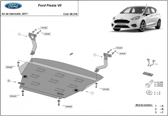 Motor, Versnellingsbak en Radiator Beschermplaat voor Ford Fiesta VII