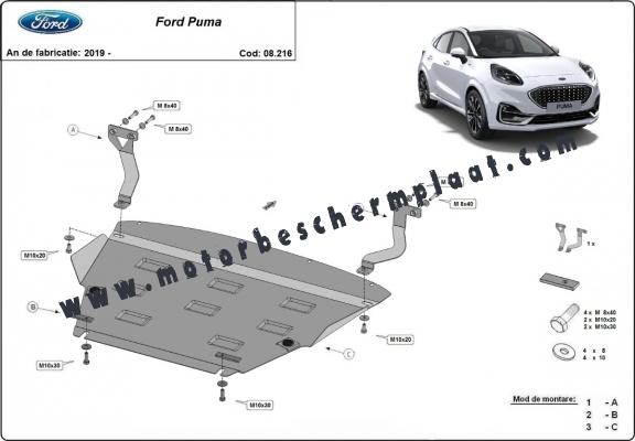 Motor, Versnellingsbak en Radiator Beschermplaat voor Ford Puma