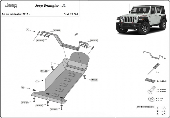 Motor en Versnellingsbak Beschermplaat voor Jeep Wrangler - JL