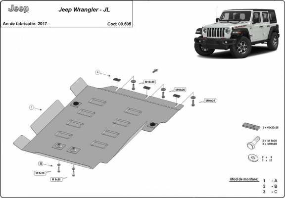 Versnellingsbak Beschermplaat voor Jeep Wrangler - JL