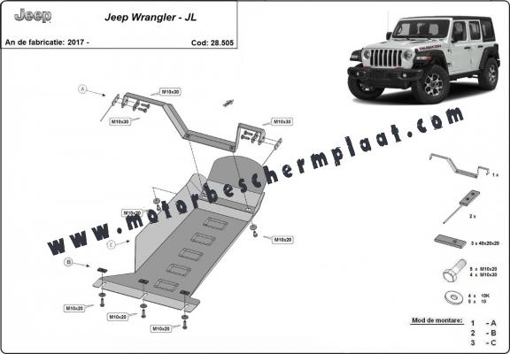 Motor en Versnellingsbak Beschermplaat voor Jeep Wrangler - JL