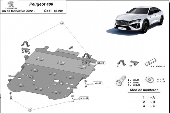 Motor, Versnellingsbak en Radiator Beschermplaat voor Peugeot 408