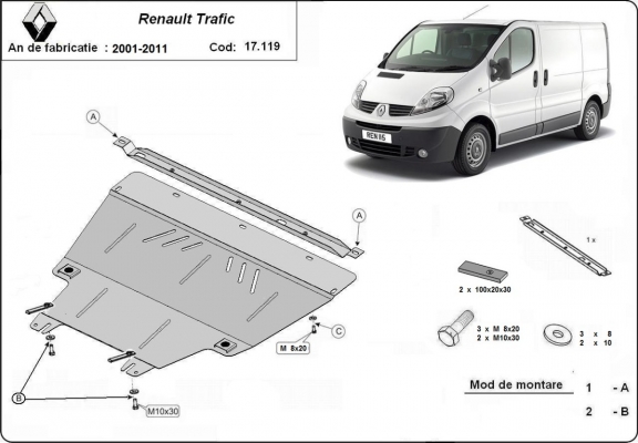 Motor, Versnellingsbak en Radiator Beschermplaat voor Renault Trafic 2
