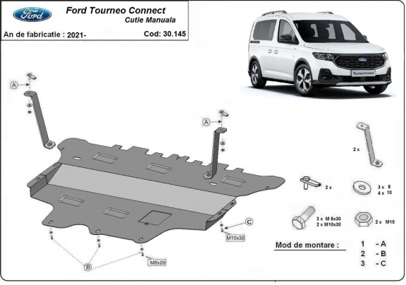 Motor, Versnellingsbak en Radiator Beschermplaat voor Ford Tourneo Connect