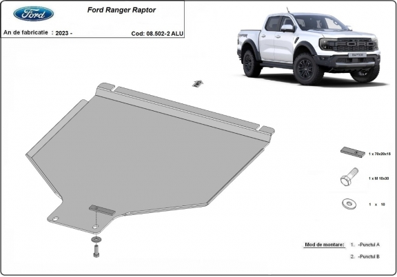 Versnellingsbak aluminium  Beschermplaat voor Ford Ranger Raptor
