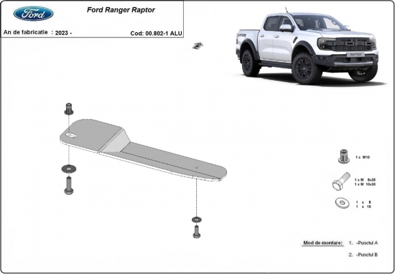 Brandstoffilter Beschermplaat voor Ford Ranger Raptor - Aluminium