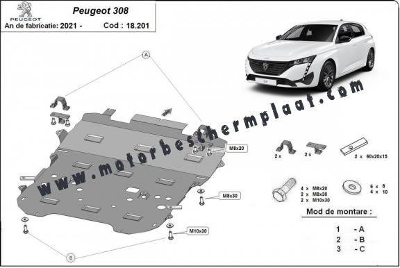 Motor, Versnellingsbak en Radiator Beschermplaat voor Peugeot 308