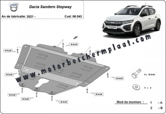 Motor en Versnellingsbak Beschermplaat voor Dacia Sandero 3 Stepway