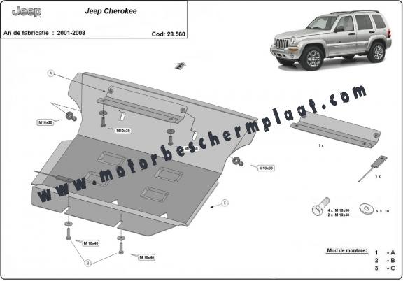 Motor en Versnellingsbak Beschermplaat voor Jeep Cherokee - KJ