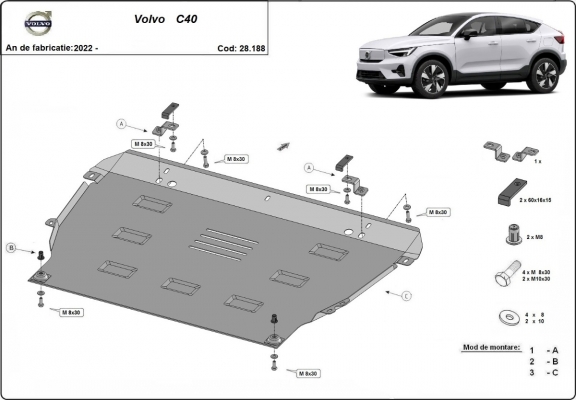Motor, Versnellingsbak en Radiator Beschermplaat voor Volvo C40