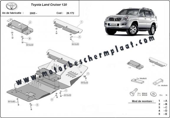 Motor  Beschermplaat voor Toyota Land Cruiser J120 - Aluminium