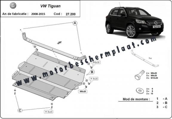 Motor, Versnellingsbak en Radiator Beschermplaat voor VW Tiguan