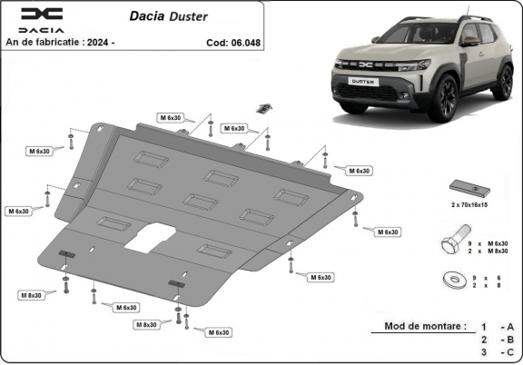 Motor en Versnellingsbak Beschermplaat voor Dacia Duster - 4x2 + 4x4