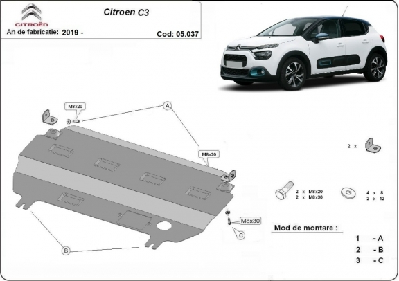 Motor en Versnellingsbak Beschermplaat voor Citroen C3