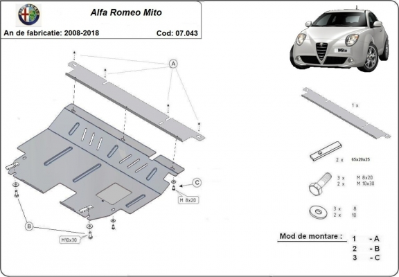 Motor, Versnellingsbak en Radiator Beschermplaat voor Alfa Romeo Mito