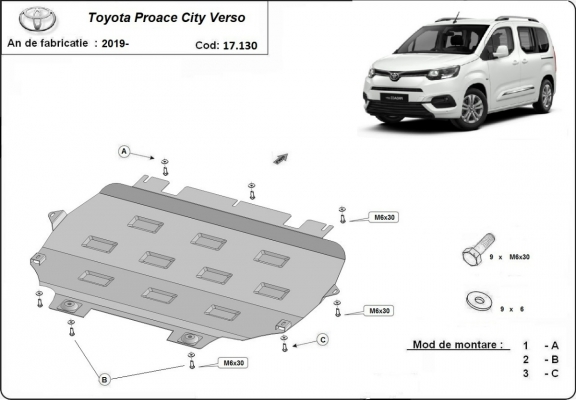 Motor Beschermplaat voor Toyota Proace City Verso