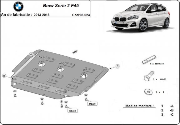Motor, Versnellingsbak en Radiator Beschermplaat voor  BMW Seria 2 F45 / F46	