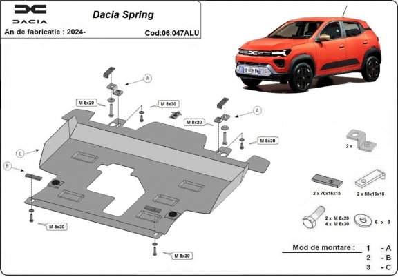Motor en Versnellingsbak Beschermplaat voor Dacia Spring - Aluminium