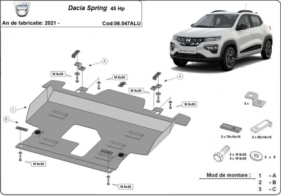 Motor en Versnellingsbak Beschermplaat voor Dacia Spring - Aluminium