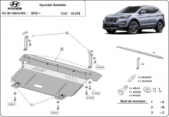 Motor, Versnellingsbak en Radiator Beschermplaat voor Hyundai Santa Fe