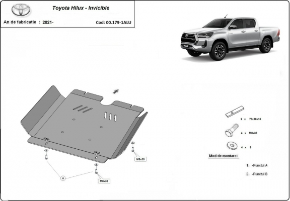 Versnellingsbak aluminium  Beschermplaat voor Toyota Hilux Invincible
