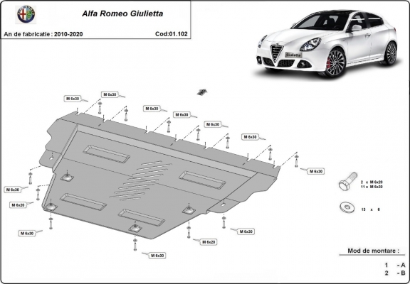 Motor, Versnellingsbak en Radiator Beschermplaat voor Alfa Romeo Giulietta