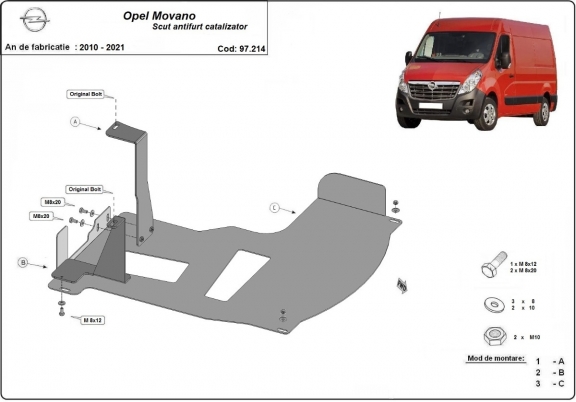 Katalysator/cat lock Beschermplaat voor Opel Movano B 