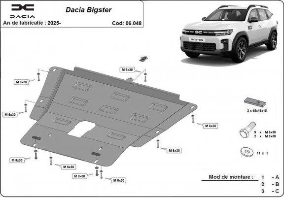 Motor en Versnellingsbak Beschermplaat voor Dacia Bigster - 4x4 + 4x2