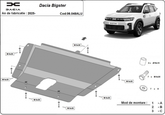 Motor, Versnellingsbak en Radiator aluminium Beschermplaat voor Dacia Bigster - 4x4 + 4x2