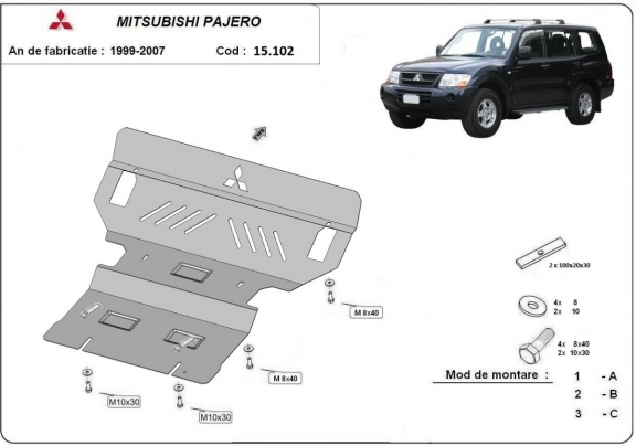 Motor en Radiator Beschermplaat voor Mitsubishi Pajero 3 (V60, V70)