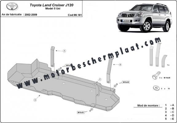 Brandstoftank Beschermplaat voor Toyota Land Cruiser J120 - alleen voor 5-deurs model