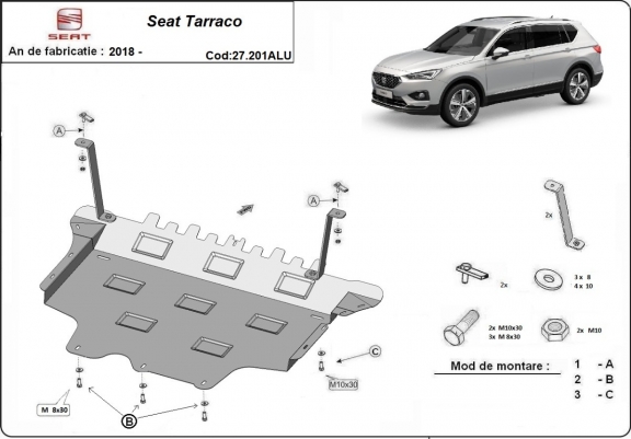 Aluminium Motor, Versnellingsbak en Radiator Beschermplaat voor Seat Tarraco