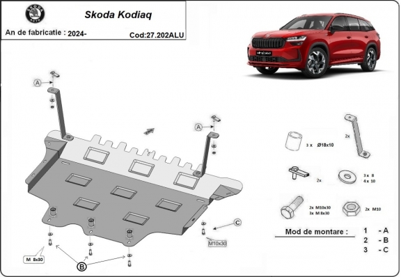 Aluminium Motor, Versnellingsbak en Radiator Beschermplaat voor Skoda Kodiaq