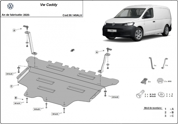 Aluminium Motor en Versnellingsbak Beschermplaat voor VW Caddy
