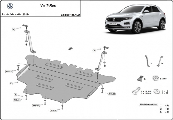 Aluminium Motor, Versnellingsbak en Radiator Beschermplaat voor Volkswagen T-Roc