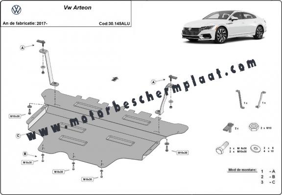 Aluminium Motor, Versnellingsbak en Radiator Beschermplaat voor VW Arteon