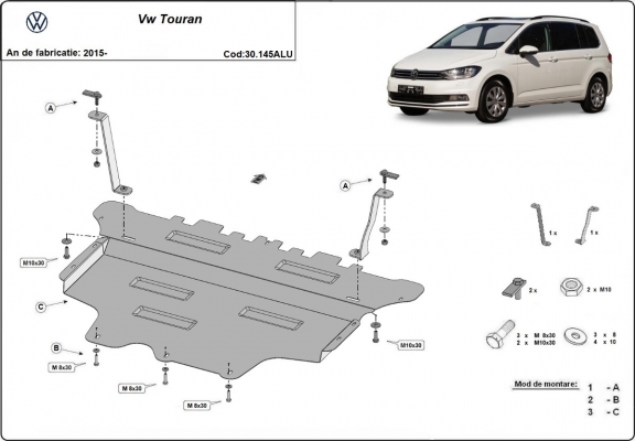 Aluminium Motor, Versnellingsbak en Radiator Beschermplaat voor VW Touran