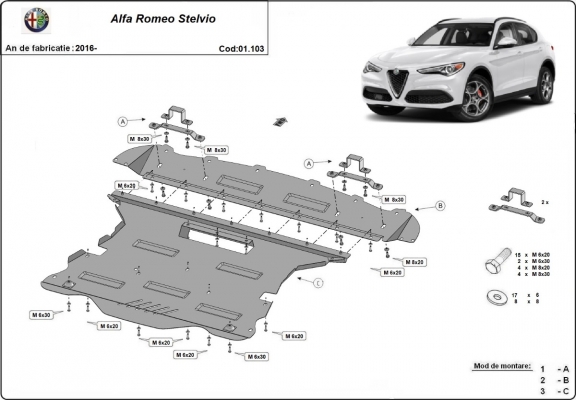 Motor, Versnellingsbak en Radiator Beschermplaat voor Alfa Romeo Stelvio