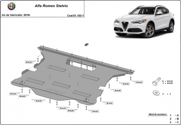 Motor, Versnellingsbak en Radiator Beschermplaat voor Alfa Romeo Stelvio