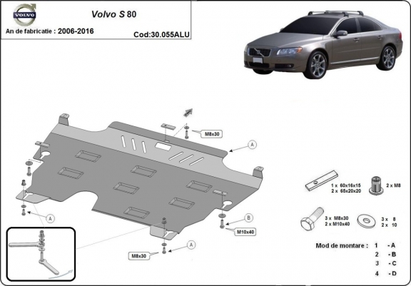 Aluminium Motor, Versnellingsbak en Radiator Beschermplaat voor Volvo S80
