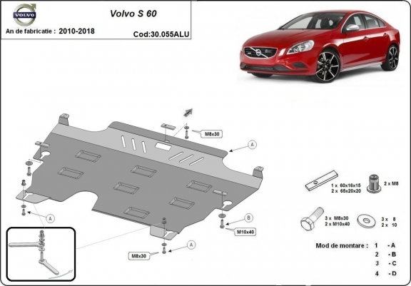 Aluminium Motor, Versnellingsbak en Radiator Beschermplaat voor Volvo S60