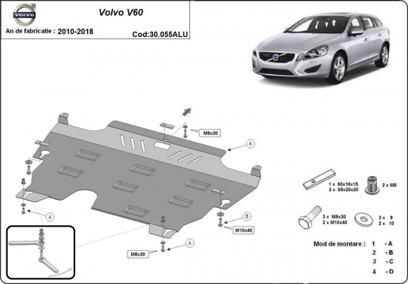 Aluminium Motor, Versnellingsbak en Radiator Beschermplaat voor Volvo V60