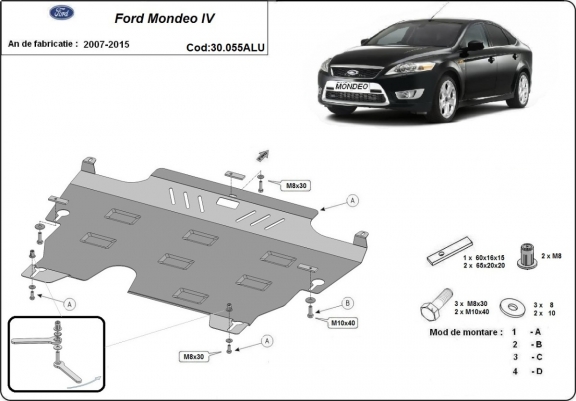Aluminium Motor, Versnellingsbak en Radiator Beschermplaat voor Ford Mondeo 4