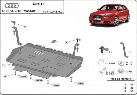 Aluminium Motor, Versnellingsbak en Radiator Beschermplaat voor Audi A3