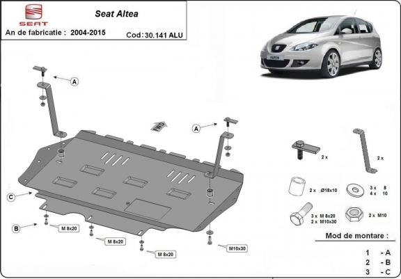 Aluminium Motor, Versnellingsbak en Radiator Beschermplaat voor Seat Altea