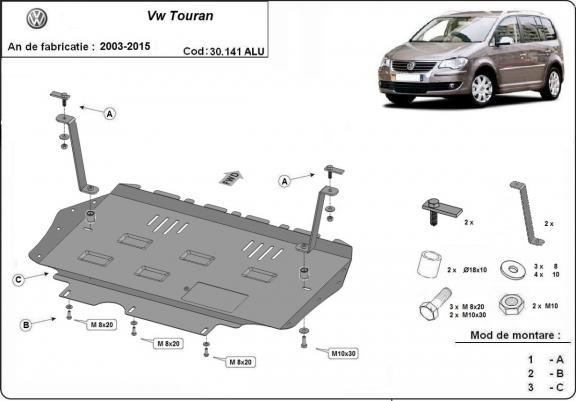 Aluminium Motor, Versnellingsbak en Radiator Beschermplaat voor Volkswagen Touran
