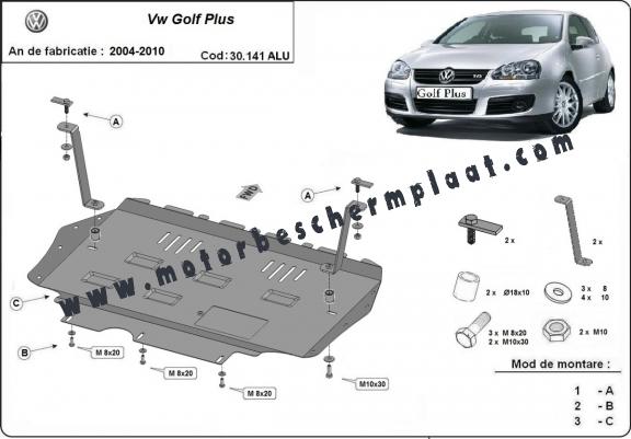 Aluminium Motor, Versnellingsbak en Radiator Beschermplaat voor Vw Golf Plus