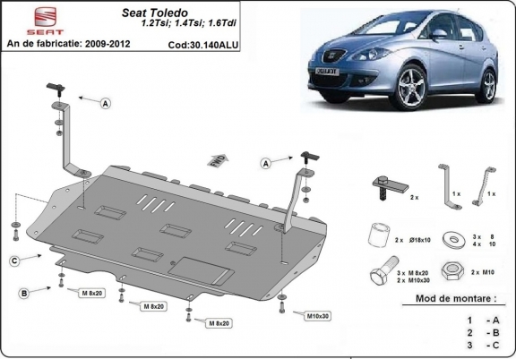 Aluminium Motor, Versnellingsbak en Radiator Beschermplaat voor Seat Toledo 3
