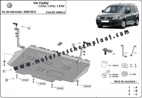 Aluminium Motor, Versnellingsbak en Radiator Beschermplaat voor Volkswagen Caddy 
