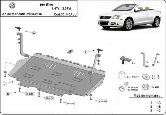Aluminium Motor, Versnellingsbak en Radiator Beschermplaat voor Volkswagen Eos